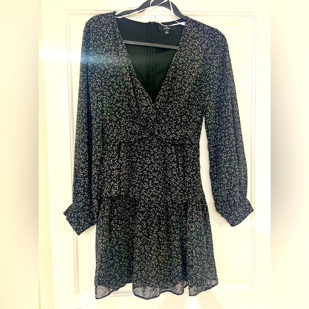 Lulus Tell You I Love You Black Floral Print Twist-Front Mini Dress, Size Small